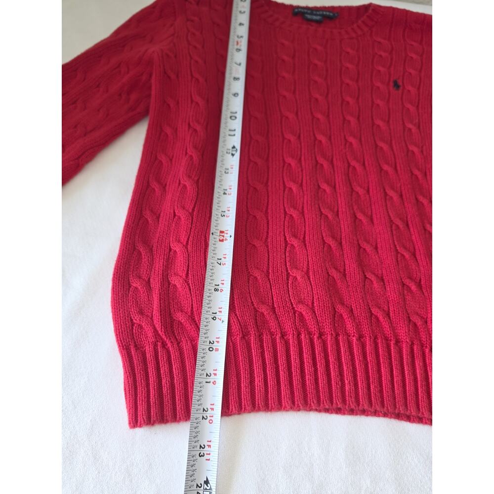 Vintage Ralph Lauren Womens L Red Cable Knit Cotton Crewneck Sweater Pony - Picture 5 of 7